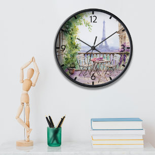 Watercolor Paris French Cafe Eiffel Tower Gift Clock
