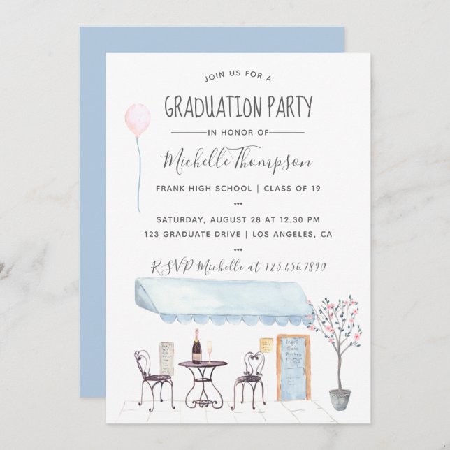 Watercolor Paris Graduation invitation (Front/Back)