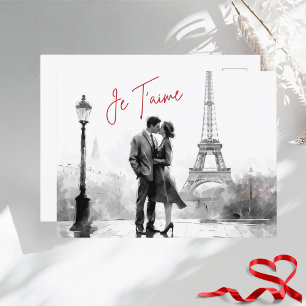 Watercolor Paris Je T'aime Valentine's Day Holiday Postcard