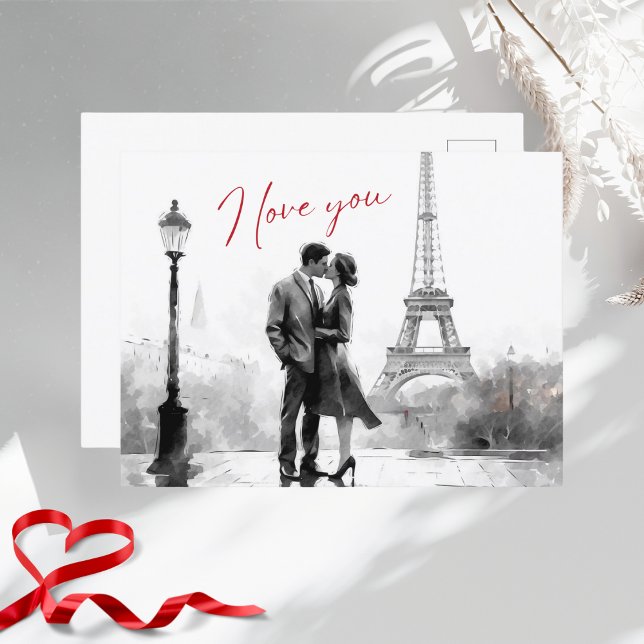 Watercolor Paris Love Valentine's Day Holiday Postcard (Creator Uploaded)