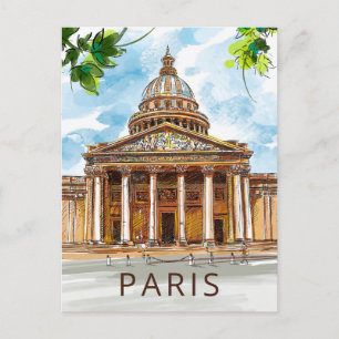Watercolor Paris Pantheon Sketch Painting Postcard