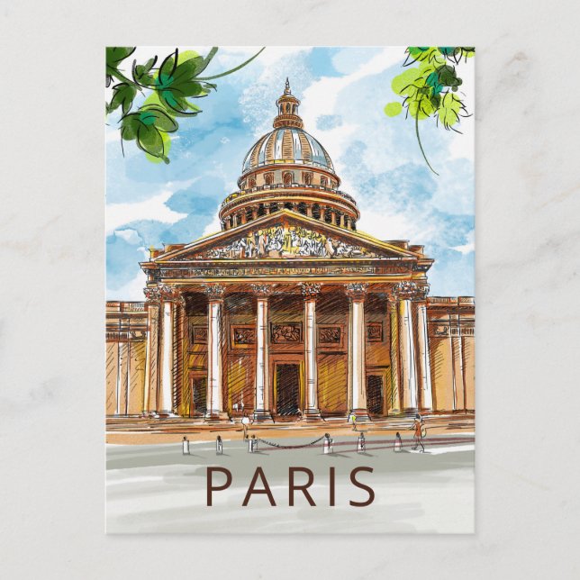Watercolor Paris Pantheon Sketch Painting Postcard (Front)