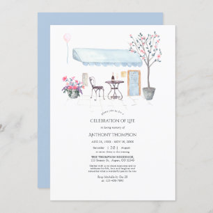 Watercolor Paris themed Celebration of Life Invitation