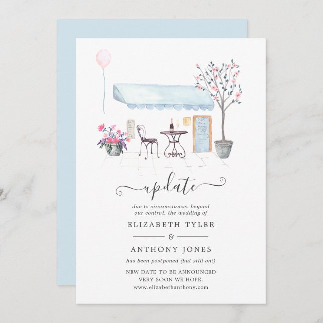 Watercolor Paris Wedding Update Invitation (Front/Back)