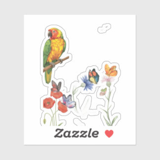 watercolor parrot and butterflies design
