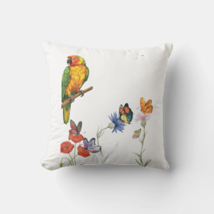watercolor parrot and butterflies design cushion