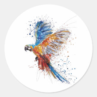Watercolor parrot classic round sticker