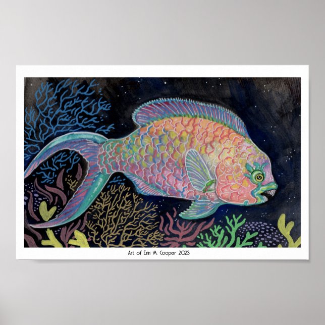 Watercolor Parrotfish Poster (Front)