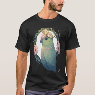 Watercolor Parrotlet Parakeet Bird Flower Crown Pe T-Shirt