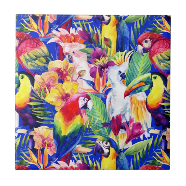 Watercolor Parrots Ceramic Tile (Front)