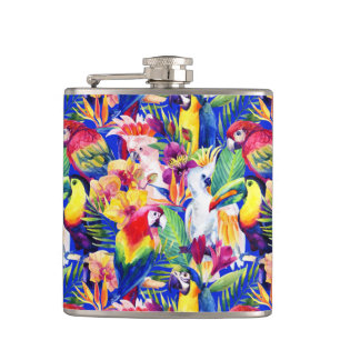 Watercolor Parrots Hip Flask