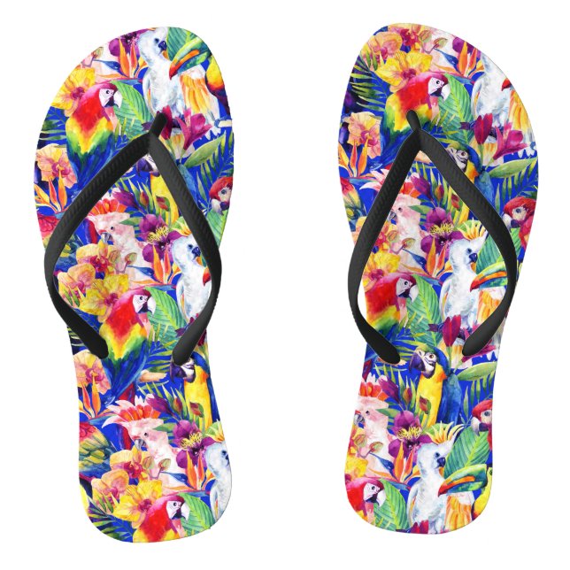 Watercolor Parrots Thongs (Footbed)