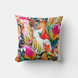 Watercolor Parrots: Tropical Seamless Pattern Cushion