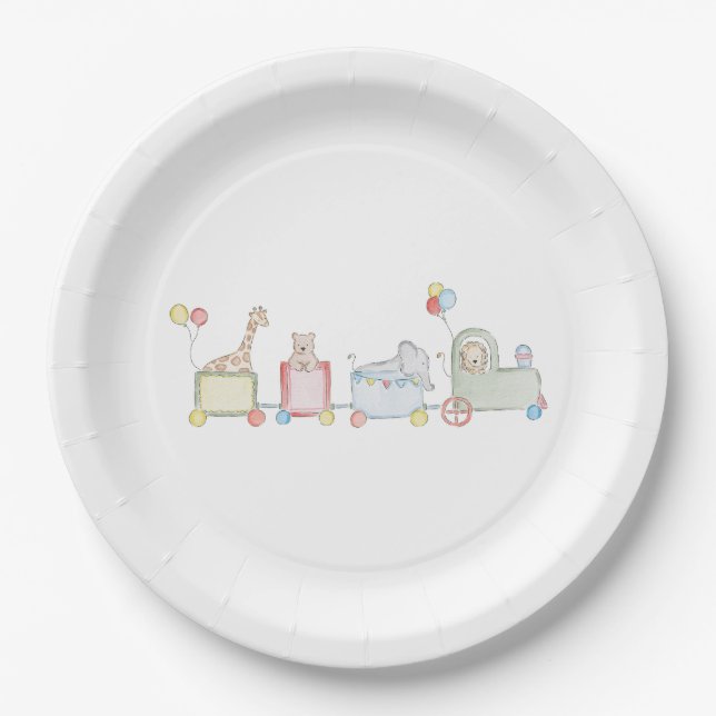 Watercolor Party Animals Paper Plate (Front)
