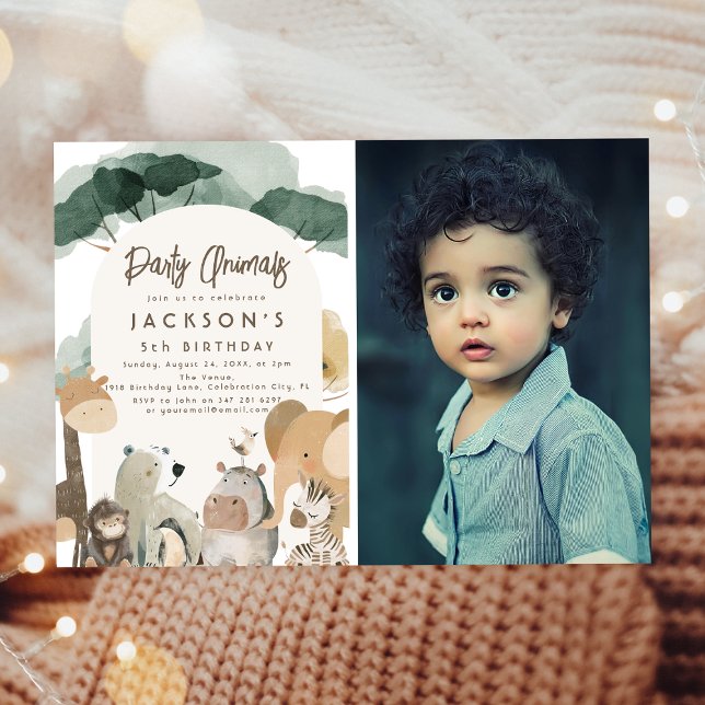 Watercolor Party Animals Photo Birthday Party Invitation (Creator Uploaded)