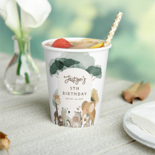Watercolor Party Animals Photo Birthday Party Paper Cups