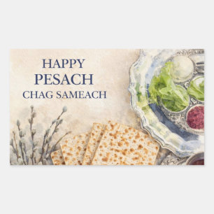 Watercolor Passover Greeting – Happy Pesach  Rectangular Sticker