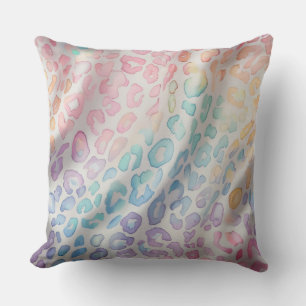 Watercolor Pastel Accents   Rainbow Leopard Print Cushion