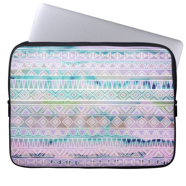 Watercolor Pastel Aztec Inspired Pattern Laptop Sleeve (Front)