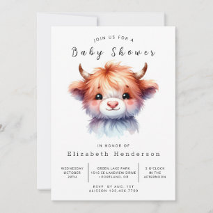 Watercolor Pastel Barn Cow Baby Shower  Invitation