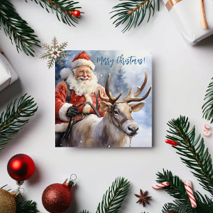 Watercolor Pastel Blue Christmas Santa Claus  Holiday Card