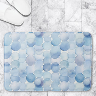 Watercolor Pastel Blue White Circles Pattern Bath Mat