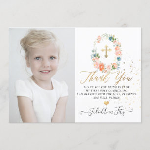 Watercolor Pastel Blush Roses Communion Thank You Invitation