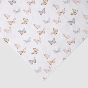 Watercolor pastel butterflies on black tissue paper