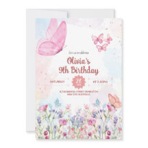 Watercolor Pastel Butterfly Birthday Invitation