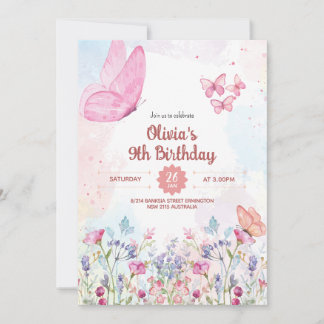 Watercolor Pastel Butterfly Birthday Invitation