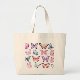 Watercolor Pastel Butterfly Pattern Elements Sheet Large Tote Bag