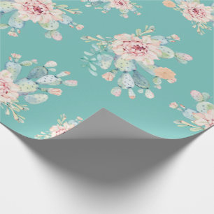 Watercolor Pastel Cactus Succulent Floral Flowers Wrapping Paper