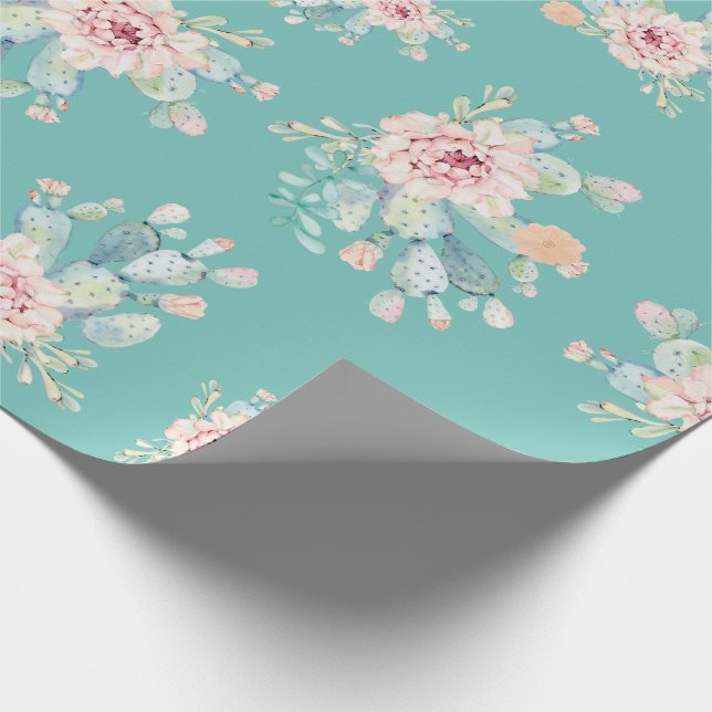 Watercolor Pastel Cactus Succulent Floral Flowers Wrapping Paper (Corner)