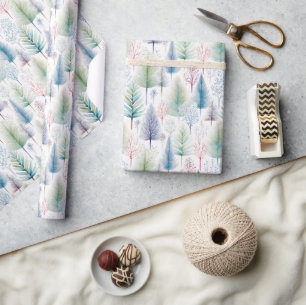 Watercolor Pastel Christmas Winter Forest Wrapping Paper