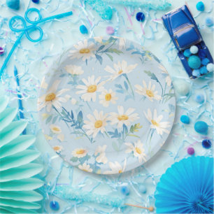 Watercolor Pastel Daisies Paper Plate