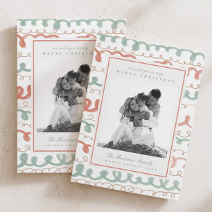 Watercolor Pastel Doodle Family Photo Christmas Holiday Card