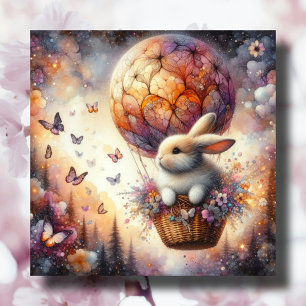 Watercolor Pastel Easter Egg Bunny Balloon   Holiday Card