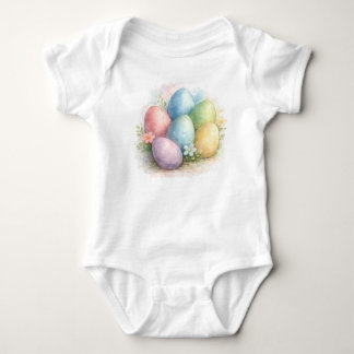 Watercolor Pastel Easter Eggs with Flowers Baby Bodysuit