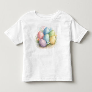 Watercolor Pastel Easter Eggs with Flowers Toddler T-Shirt