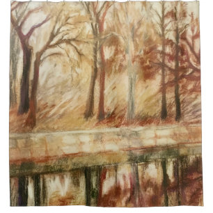 Watercolor Pastel Fall Nature Burgundy Cream Shower Curtain