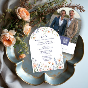 Watercolor Pastel Floral Arch Top Border Wedding Invitation