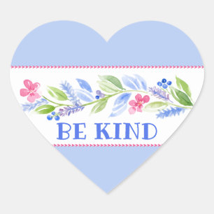 Watercolor Pastel Floral BE KIND Heart Sticker
