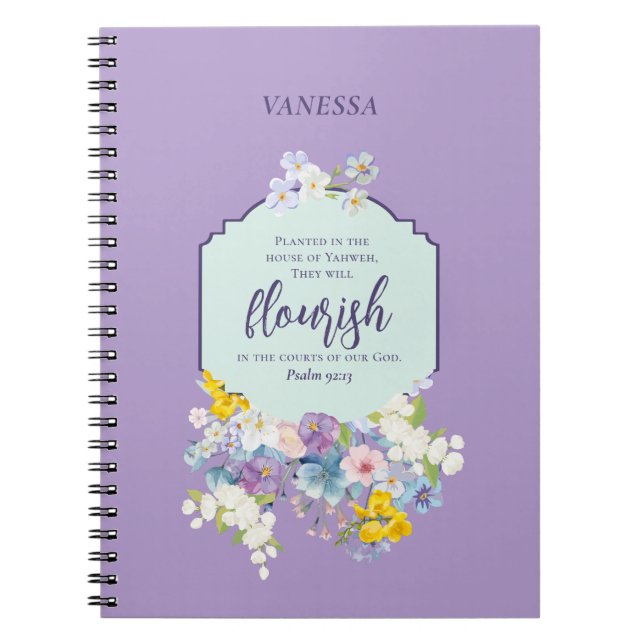 Watercolor Pastel Floral Bible Verse Personalised Notebook (Front)