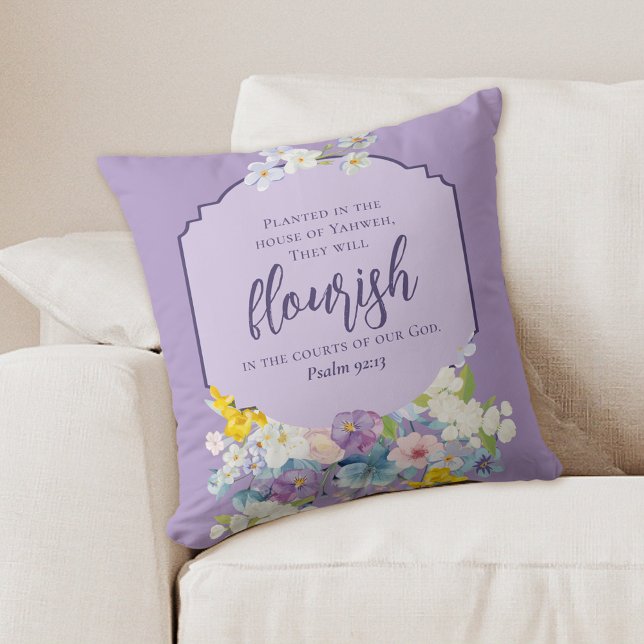 Watercolor Pastel Floral Bouquet Lilac Scripture Cushion (Creator Uploaded)