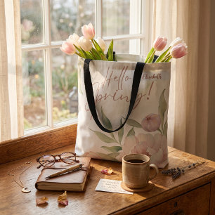 Watercolor Pastel Floral Custom Name Spring Women' Tote Bag