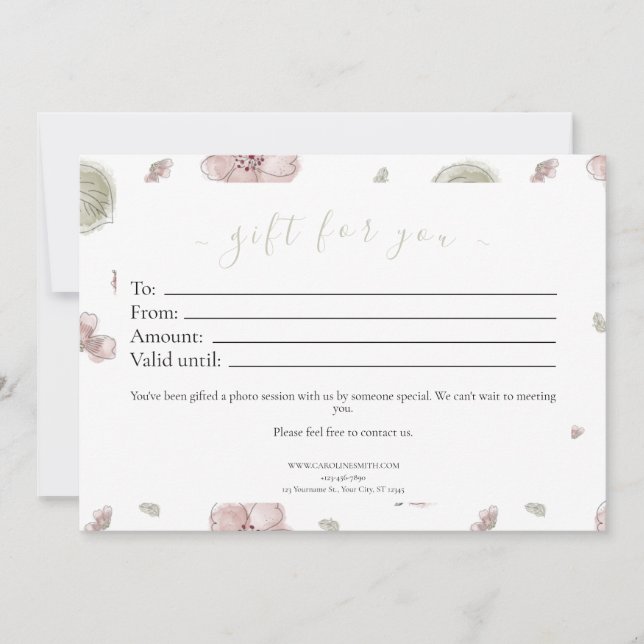 Watercolor, Pastel, Floral Gift Voucher, Invitation (Front)