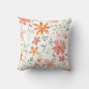 Watercolor Pastel Floral Pattern Cushion