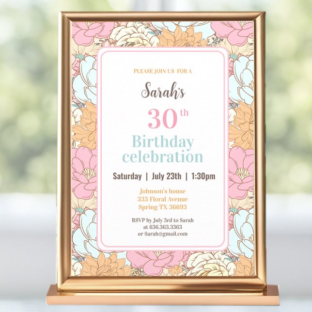 Watercolor Pastel Floral Pink 30th Birthday Invitation (Watercolor Pastel Floral Pink 30th Birthday Invitation)