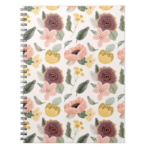 Watercolor Pastel Floral Seamless Pattern Soft Notebook