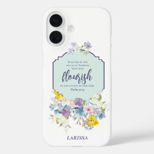 Watercolor Pastel Florals Bible Verse Personalised iPhone 16 Case